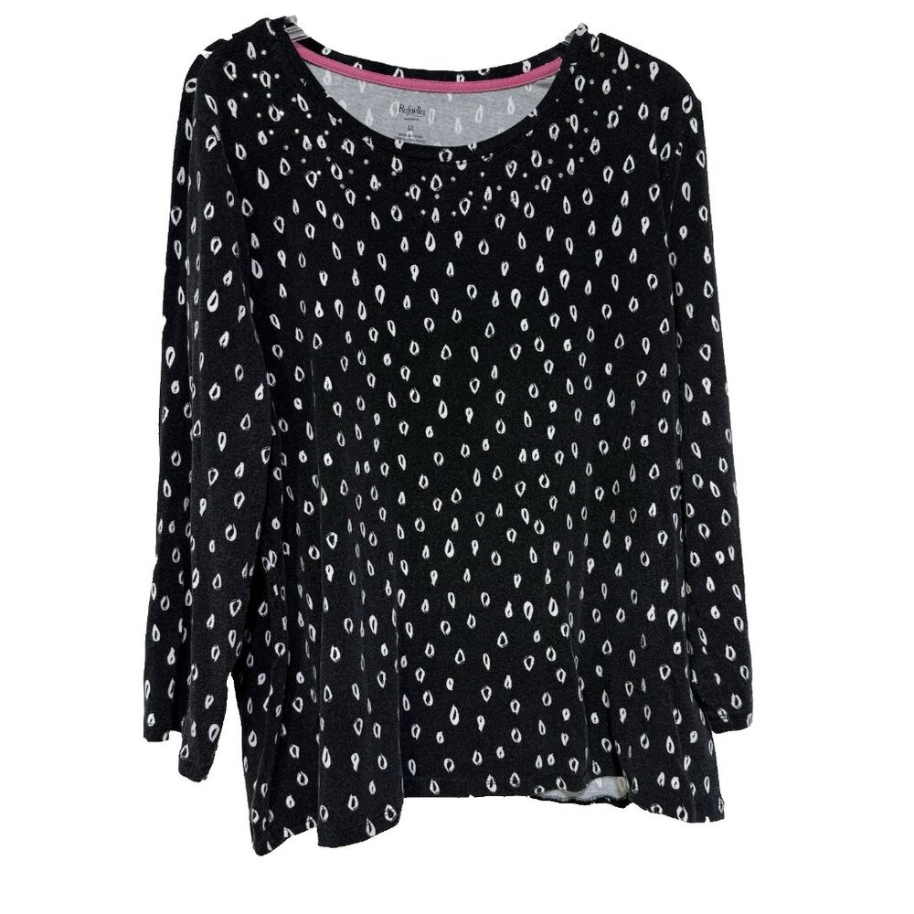 Rafaella Womens Plus Size 3X Top Blouse Shirt Black Embellished Casual Stretch
